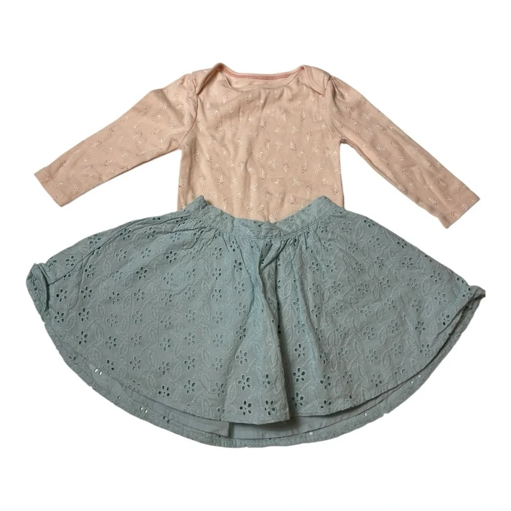 Pink and Blue Eyelet Dress Set size 12 months - Picture 1 of 9